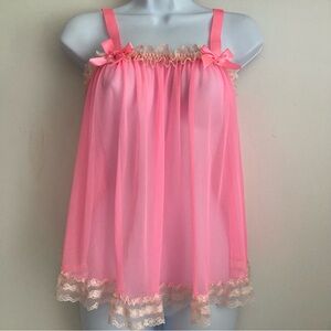 Victoria’s Secret Y2K Bubblegum Pink Sheer Frilly Babydoll Nightie Cami, NWT S